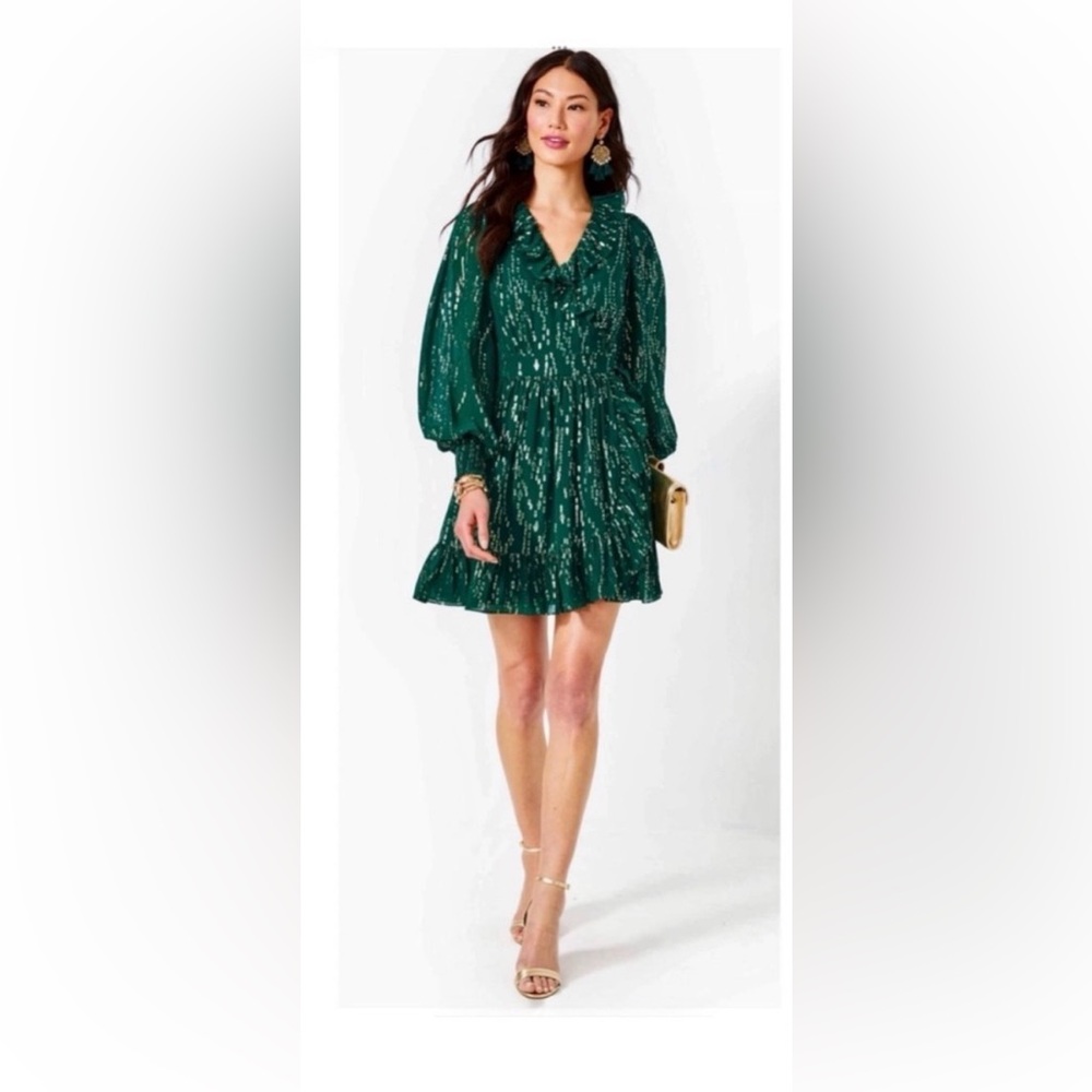 Lilly Pulitzer Cleme Green+Gold Dot Dress Size 8 NWT